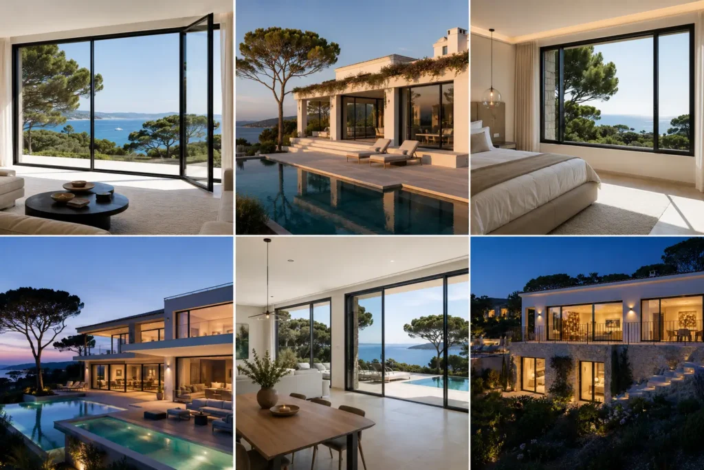 Pose de fenêtres battantes minimalistes en aluminium à Saint-Tropez et dans le Var par Pro Concept.