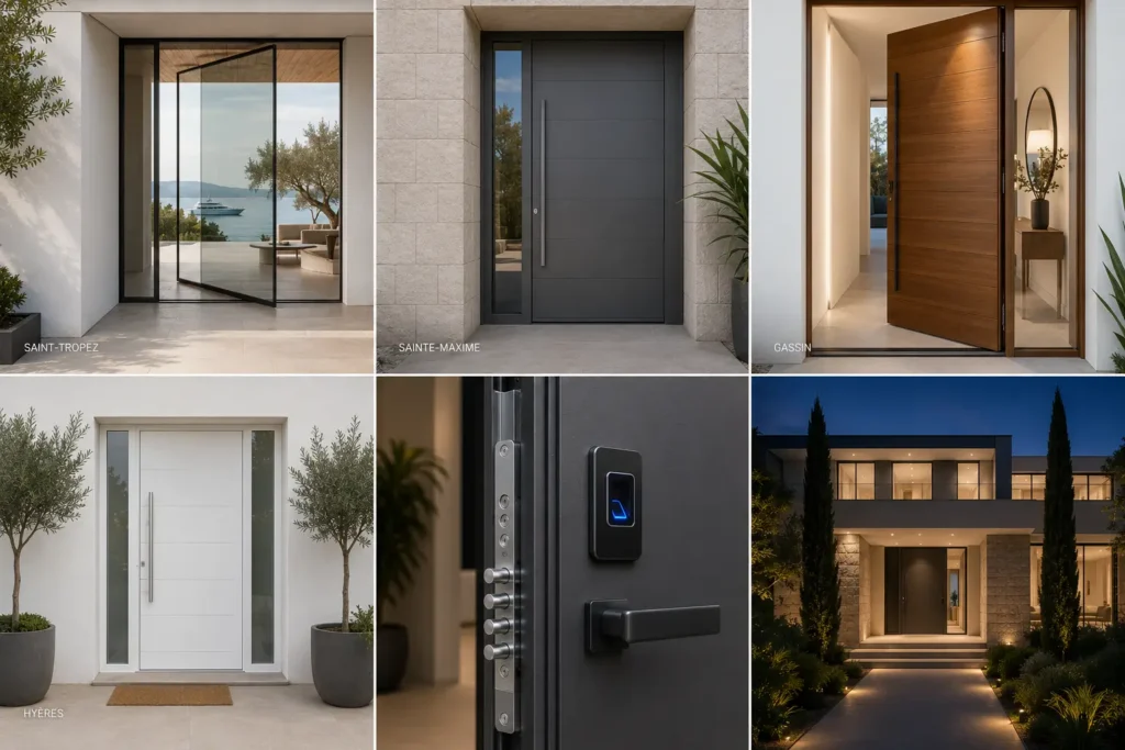 Installation d'une porte d'entrée haut de gamme à Saint-Tropez par l'entreprise PCM.