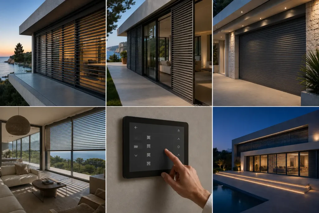 Installation d'un volet aluminium sur mesure à Saint-Tropez dans une villa contemporaine.